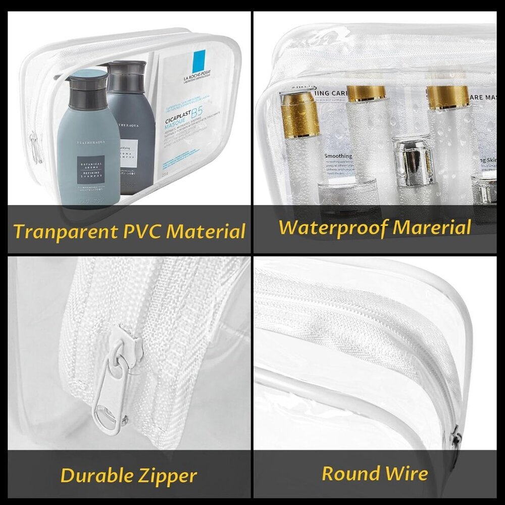 16 Pieces Clear Makeup Bags Bulk, Tsa Approved Toiletry Bag For Travel, Pvc Wate View 4